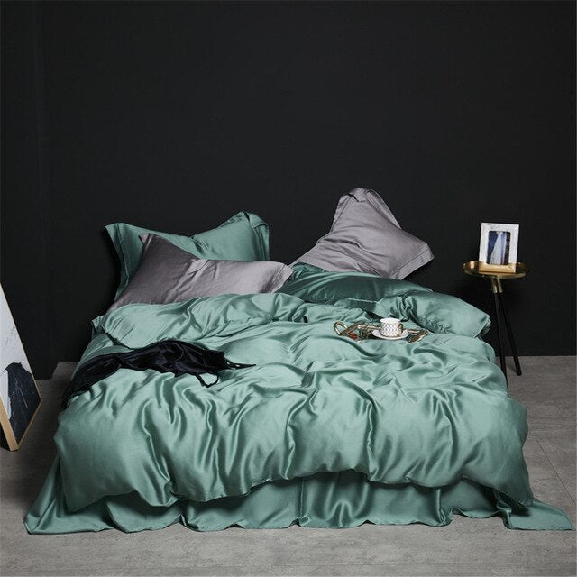 Homio Decor Bedroom Green / Queen / Flat Bed Sheet Natural Silk Bedding Set