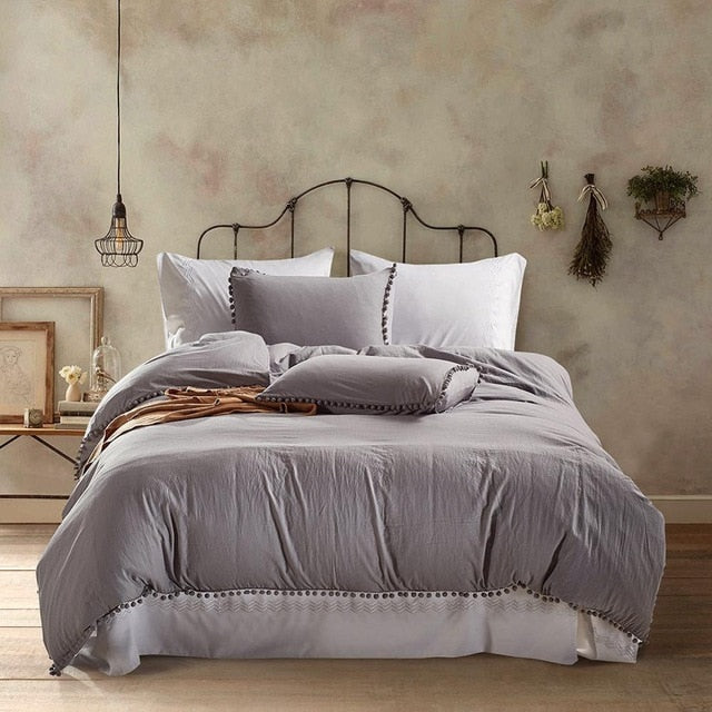 Homio Decor Bedroom Grey / 230x230cm Solid Color Quilt Bedding Set