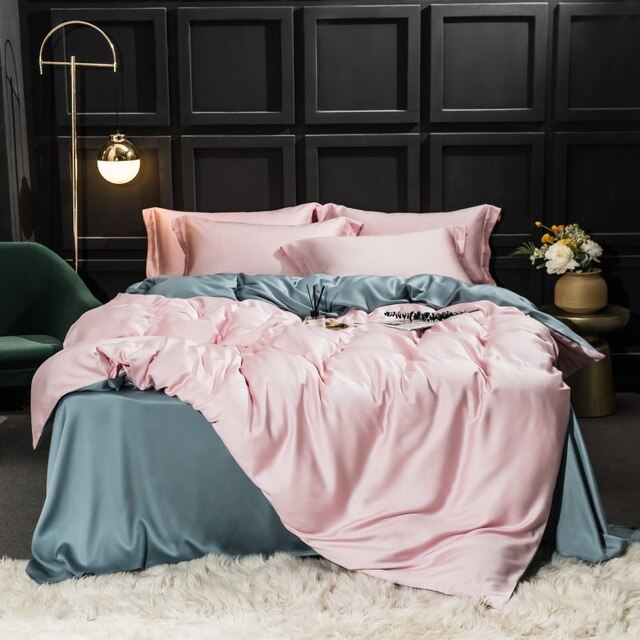 Homio Decor Bedroom King / Pink & Ocean All Season Mulberry Silk Bedding Set