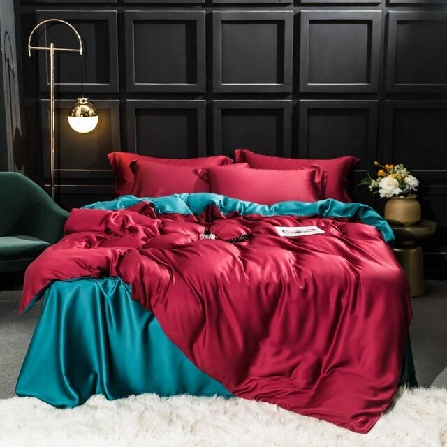Homio Decor Bedroom King / Red & Emerald All Season Mulberry Silk Bedding Set