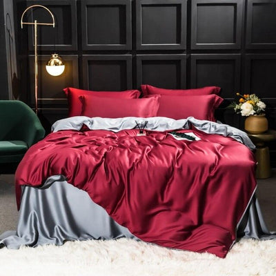 Homio Decor Bedroom King / Red & Gray All Season Mulberry Silk Bedding Set