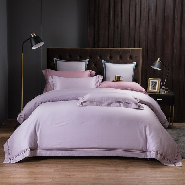 Homio Decor Bedroom King Size / Light Purple Luxury Embroidery Bedding Set