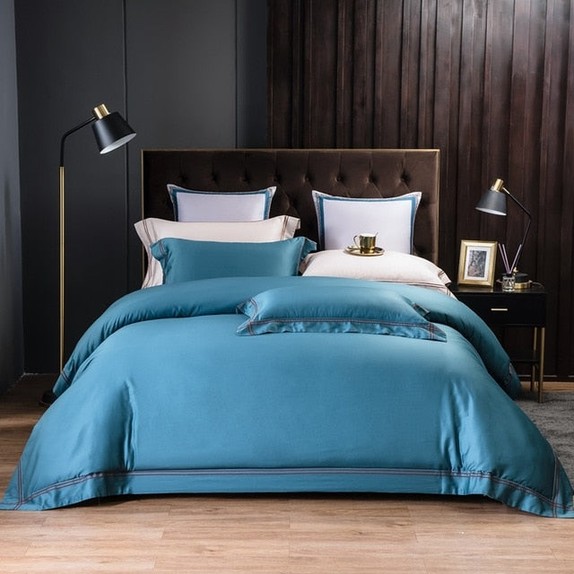 Homio Decor Bedroom King Size / Sea Blue Luxury Embroidery Bedding Set