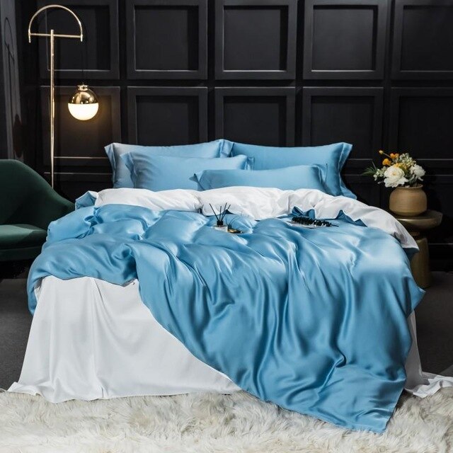 Homio Decor Bedroom King / Sky Blue & White All Season Mulberry Silk Bedding Set