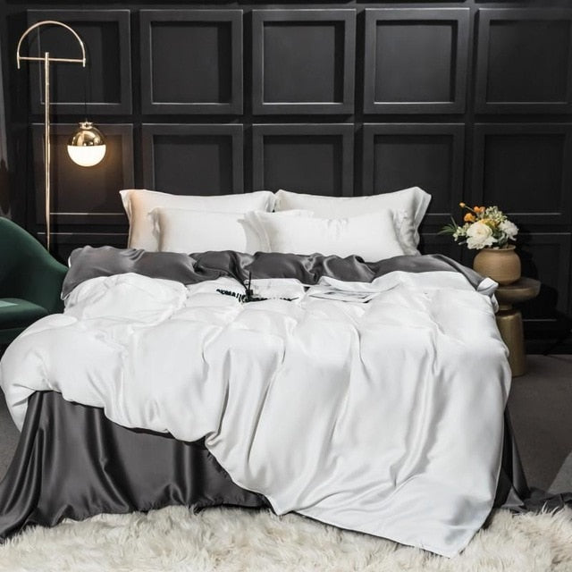 Homio Decor Bedroom King / White & Gray All Season Mulberry Silk Bedding Set