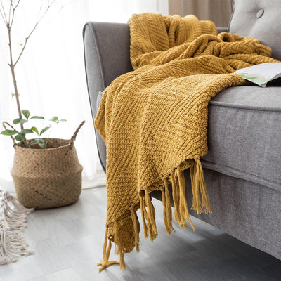 Homio Decor Bedroom Mustard Knit Blanket
