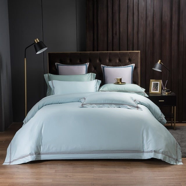 Homio Decor Bedroom Queen Size / Water Green Luxury Embroidery Bedding Set