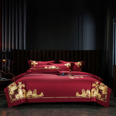 Homio Decor Bedroom Red / Queen Luxury Golden Embroidered Bedding Set