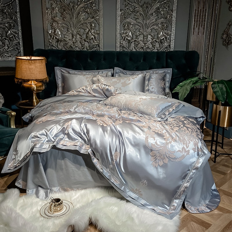 Homio Decor Bedroom Style 2 / Queen Gem Blue Luxury Satin Bedding Set