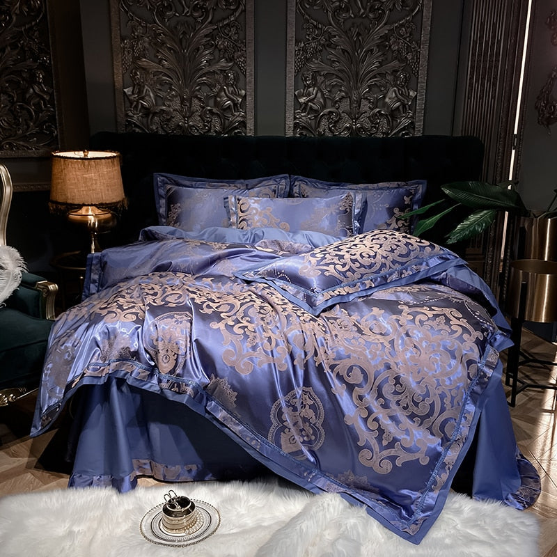 Homio Decor Bedroom Style 3 / Queen Gem Blue Luxury Satin Bedding Set