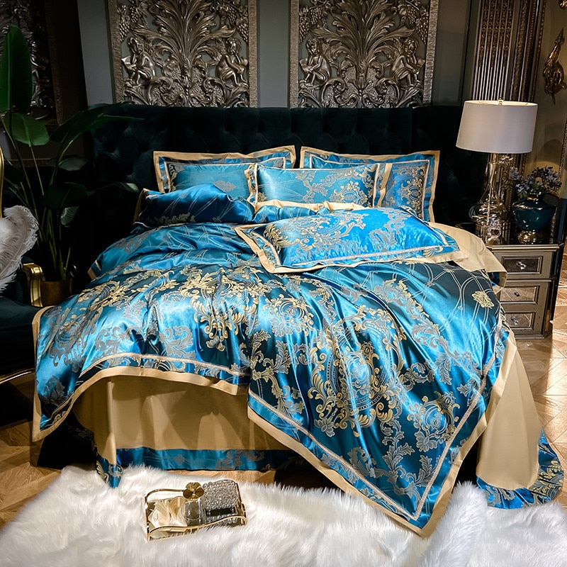 Homio Decor Bedroom Style 7 / Queen Gem Blue Luxury Satin Bedding Set