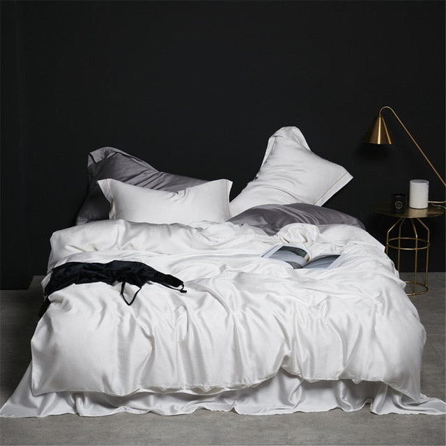 Homio Decor Bedroom White / Queen / Flat Bed Sheet Natural Silk Bedding Set