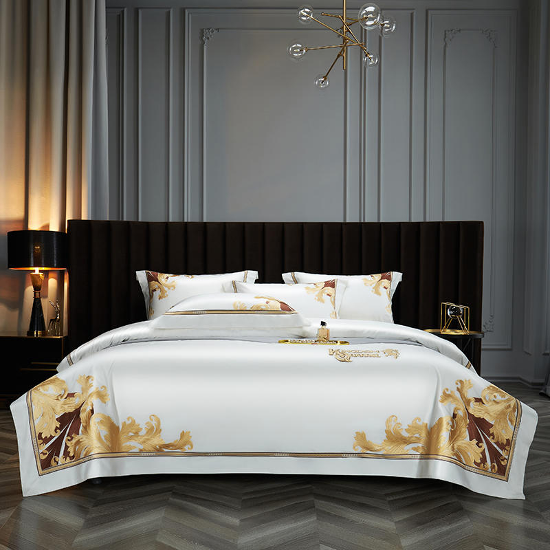 Homio Decor Bedroom White / Queen Luxury Golden Embroidered Bedding Set