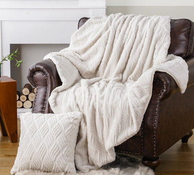 Homio Decor Bedroom White (with Cushion) / 130x15cm Luxury Faux Fur Throw Blanket