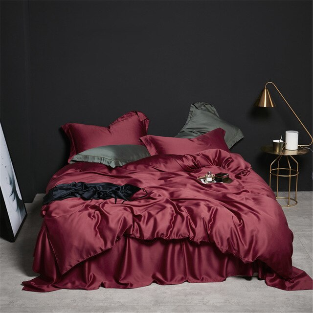 Homio Decor Bedroom Wine / Queen / Flat Bed Sheet Natural Silk Bedding Set