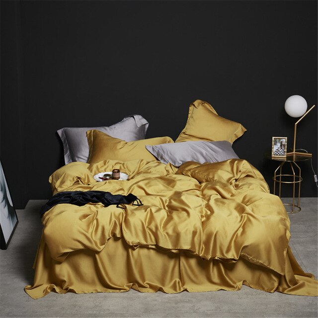 Homio Decor Bedroom Yellow / Queen / Flat Bed Sheet Natural Silk Bedding Set