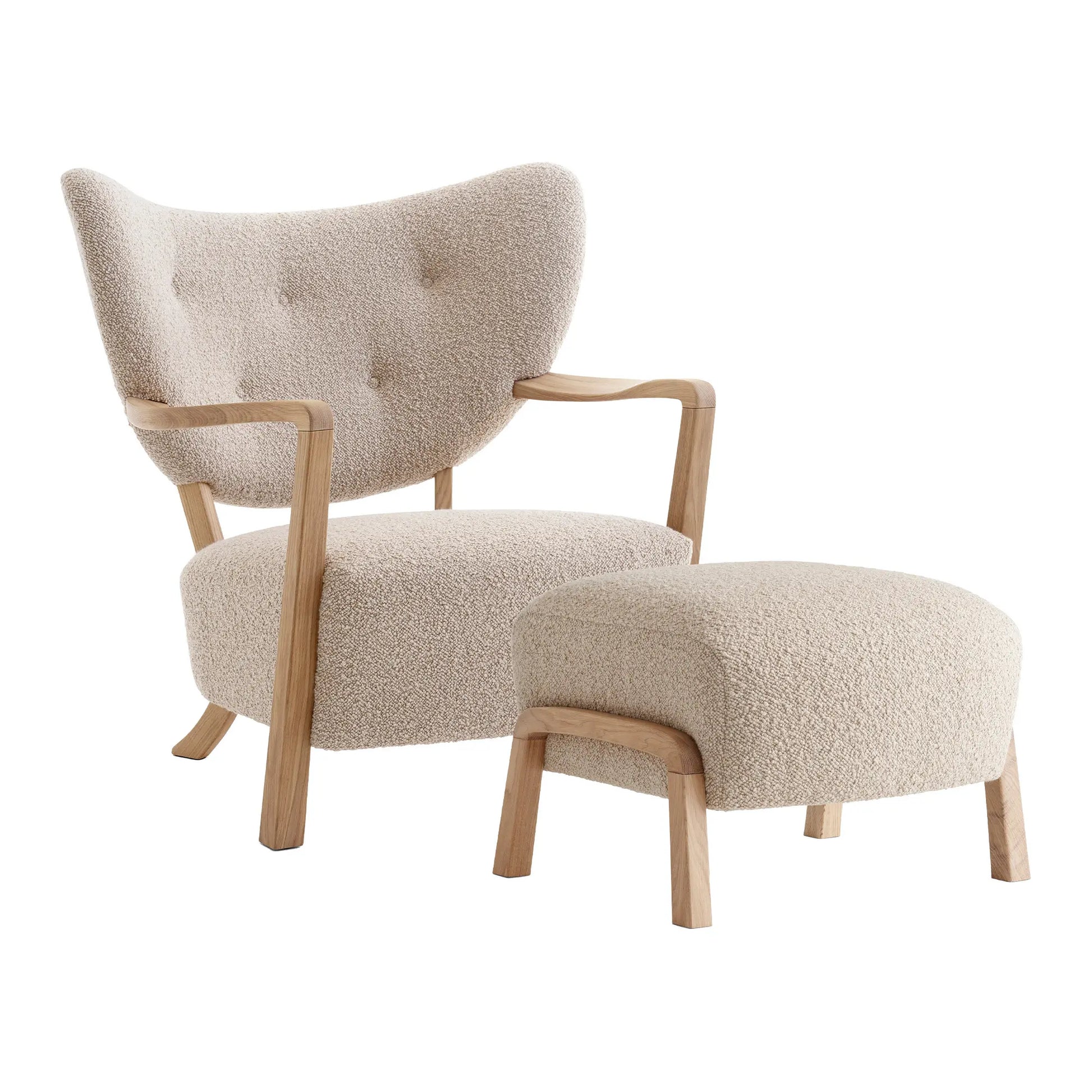 Homio Decor Beige Karakorum / Natural Oak Moss Armchair & Ottoman (Australian Sheepskin)