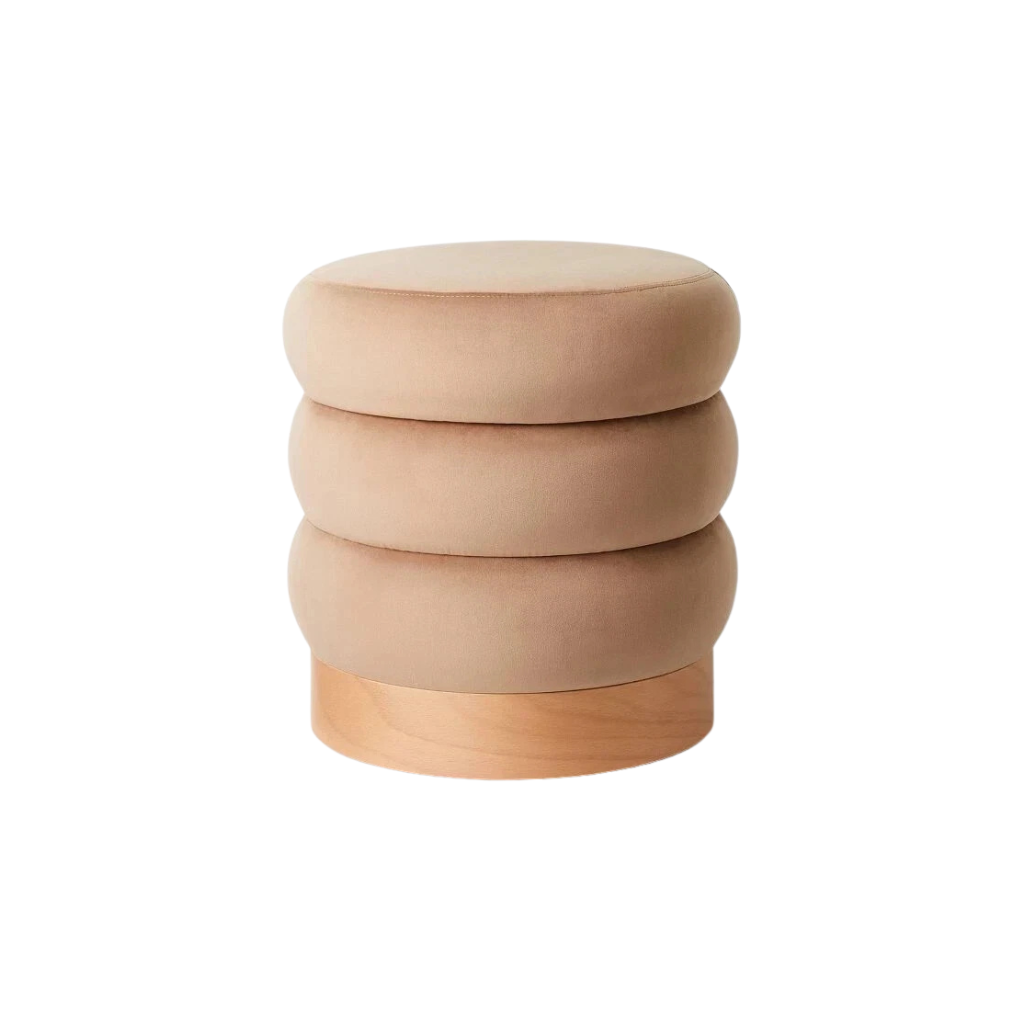 Homio Decor Beige Suede Curve Ottoman