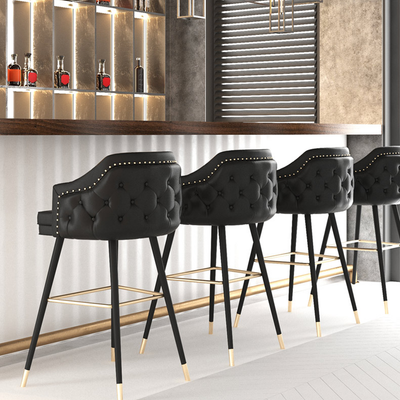 Homio Decor Black / 65cm Luxury Button Tufted Leather Bar Stool