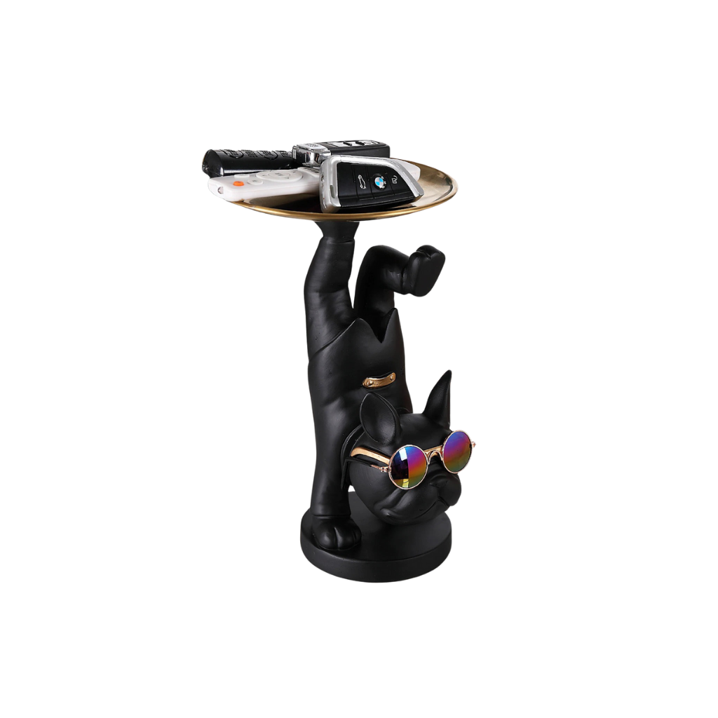 Homio Decor Black Posing Bulldog Tray Statue