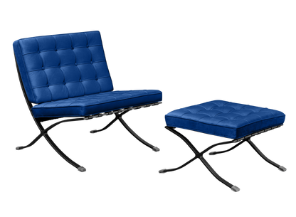 Homio Decor Blue / Chair & Ottoman / Black Coating Barcelona Chair - Velvet