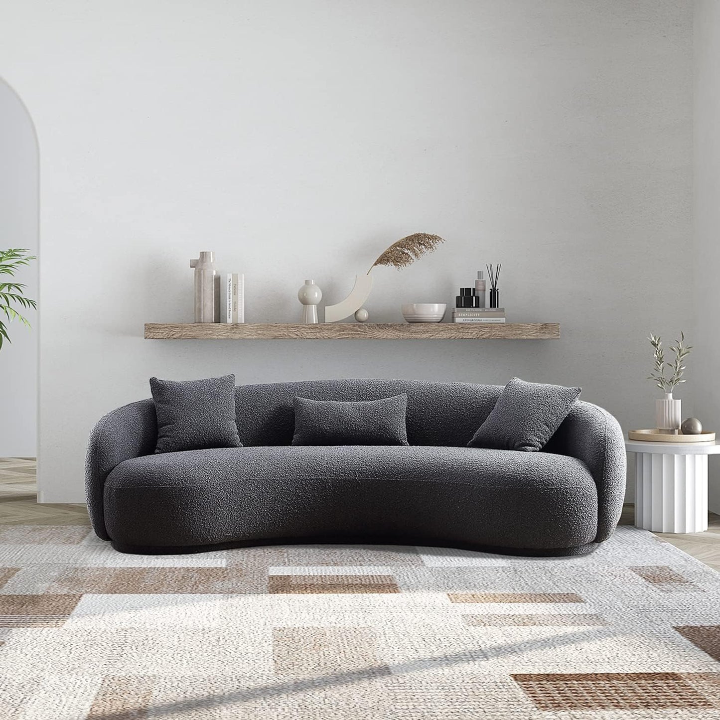 Homio Decor Boucle Curved Sofa (Grey)