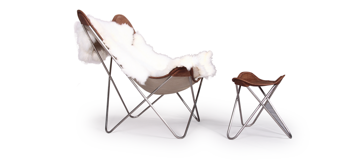 Homio Decor Chair + Ottoman / Add Rug Butterfly Chair (Leather)