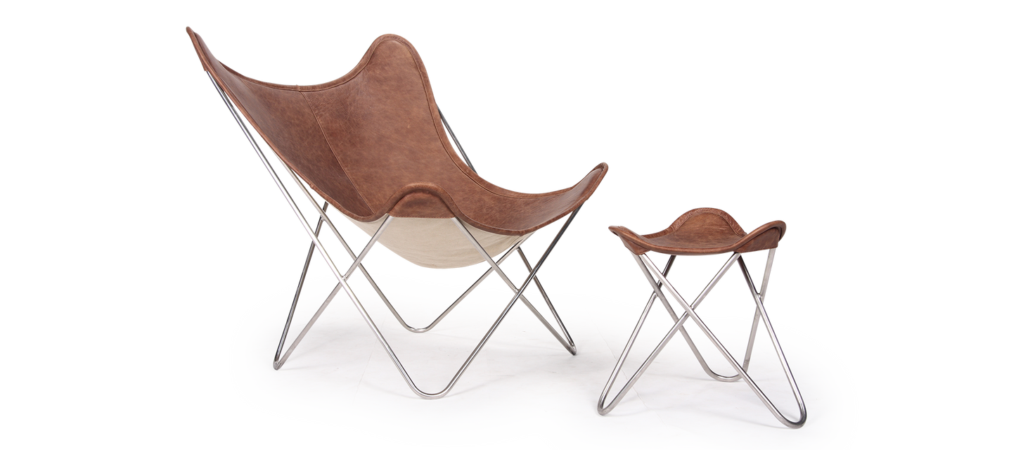 Homio Decor Chair + Ottoman / No Rug Butterfly Chair (Leather)