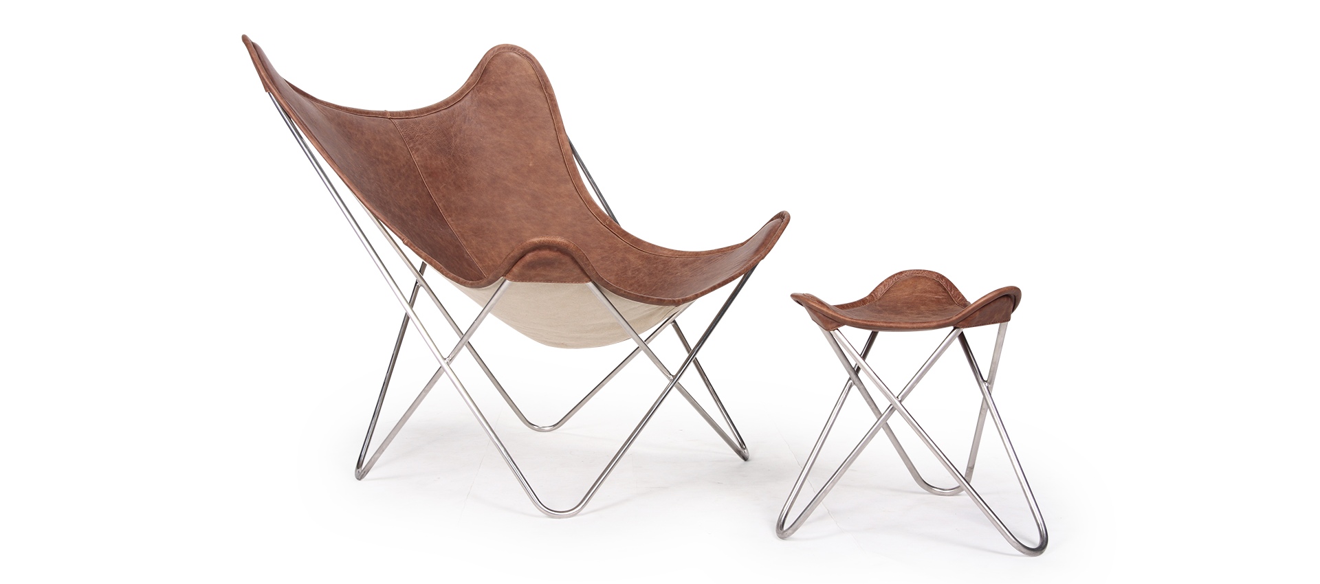 Homio Decor Chair + Ottoman / No Rug Butterfly Chair (Leather)