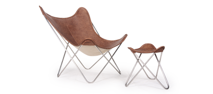 Homio Decor Chair + Ottoman / No Rug Butterfly Chair (Leather)