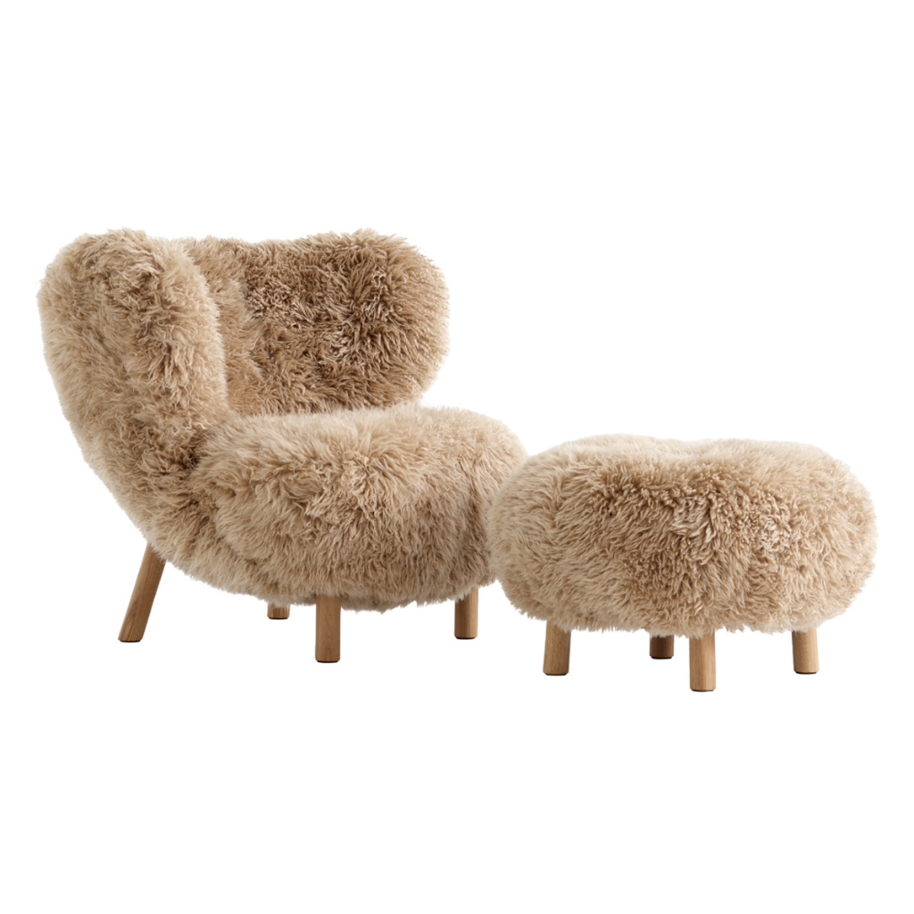 Homio Decor Chair with Ottoman / Natural Oak Little Petra Chair & Ottoman (Australian Sheepskin)