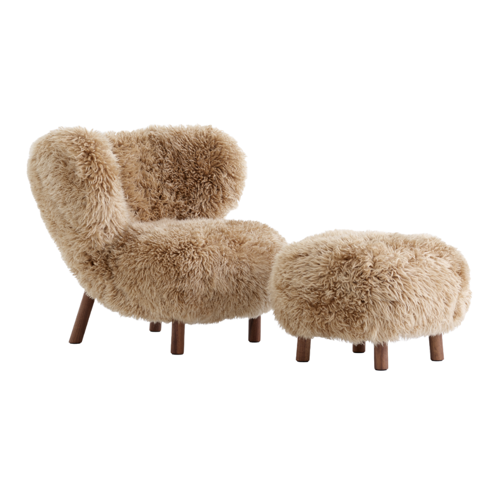 Homio Decor Chair with Ottoman / Stained Walnut Little Petra Chair & Ottoman (Australian Sheepskin)