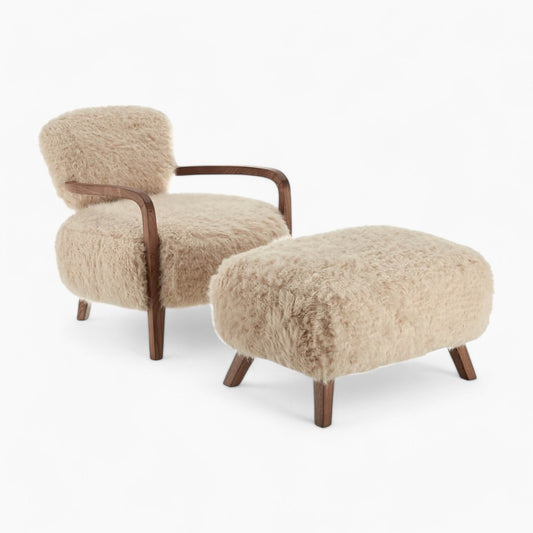 Homio Decor Chair with Ottoman Yeti Sheepskin Armchair and Ottoman