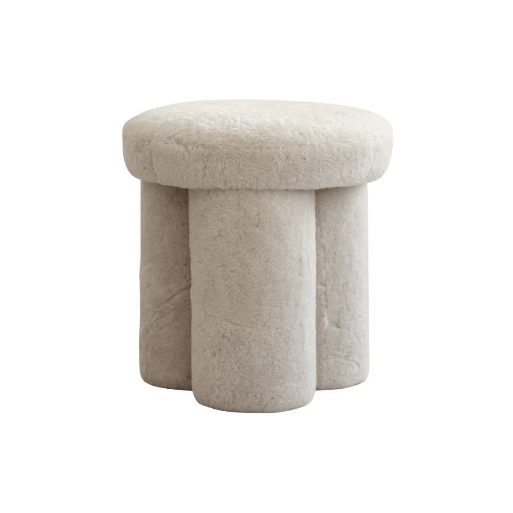 スツール EVANS MIYOSHI RUG CLOVER STOOL Luxury Clover Sheepskin Stool | Sculptural Modern Accent Seating