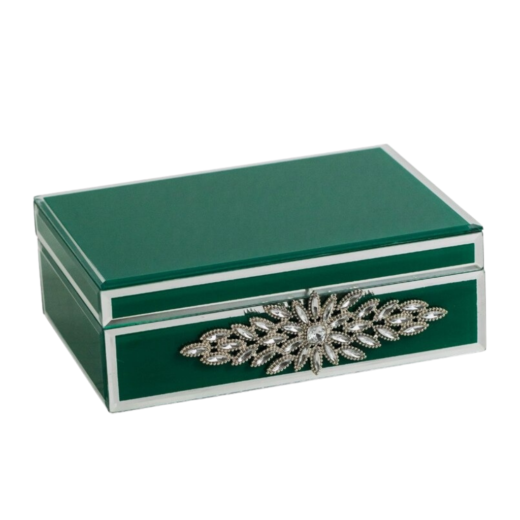 Homio Decor Decorative Accessories 24cm Green Acrylic Jewelry Box with Handmade Diamond