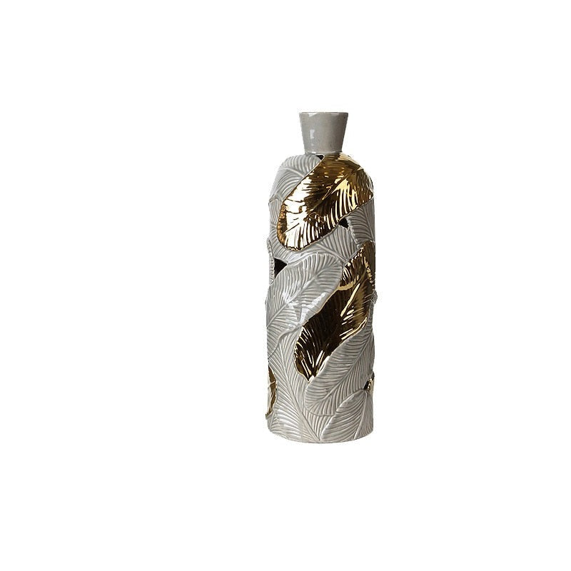 Homio Decor Decorative Accessories 40cm Luxury Ceramic Gold Leaf Vase