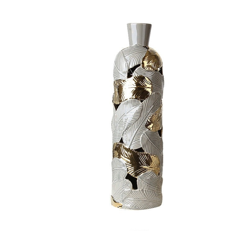 Homio Decor Decorative Accessories 54cm Luxury Ceramic Gold Leaf Vase