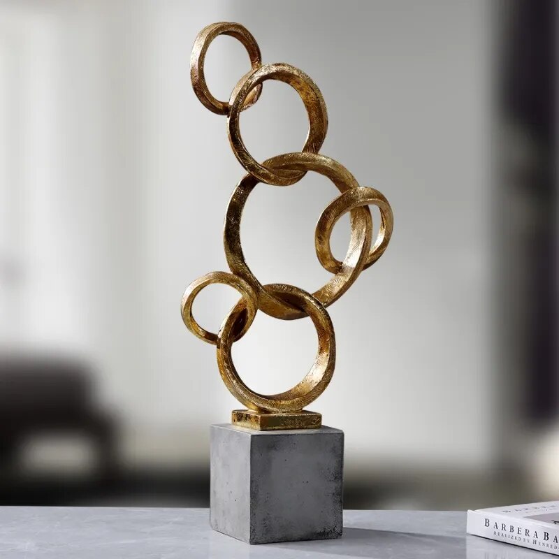 Homio Decor Decorative Accessories Abstract Golden Rings Sculpture