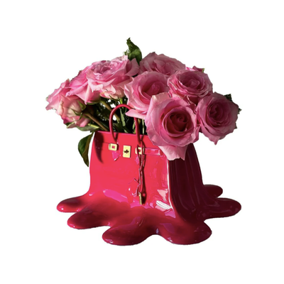 Homio Decor Decorative Accessories Barbie Pink Resin Flowers Bag Sculpture