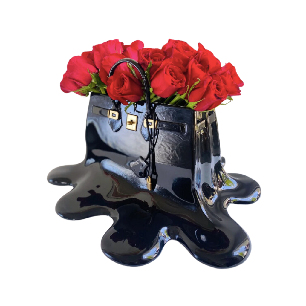 Homio Decor Decorative Accessories Black Resin Flowers Bag Sculpture