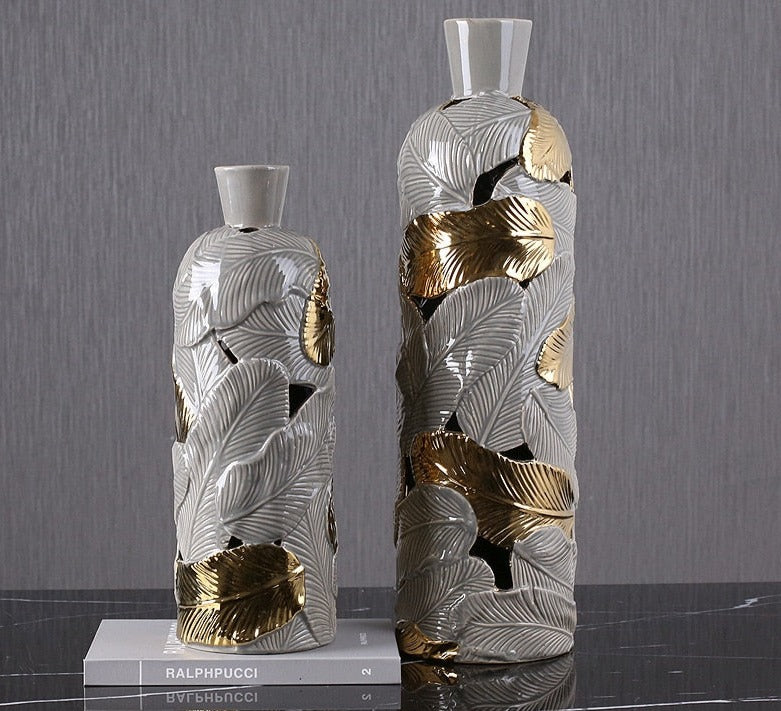 Homio Decor Decorative Accessories Luxury Ceramic Gold Leaf Vase