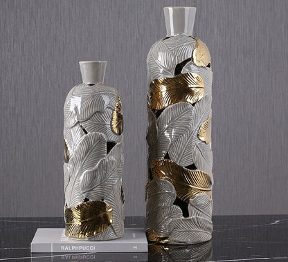 Homio Decor Decorative Accessories Luxury Ceramic Gold Leaf Vase