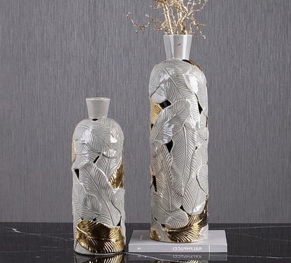 Homio Decor Decorative Accessories Luxury Ceramic Gold Leaf Vase