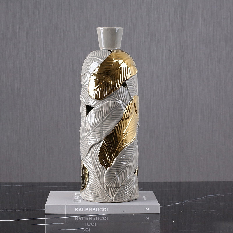 Homio Decor Decorative Accessories Luxury Ceramic Gold Leaf Vase