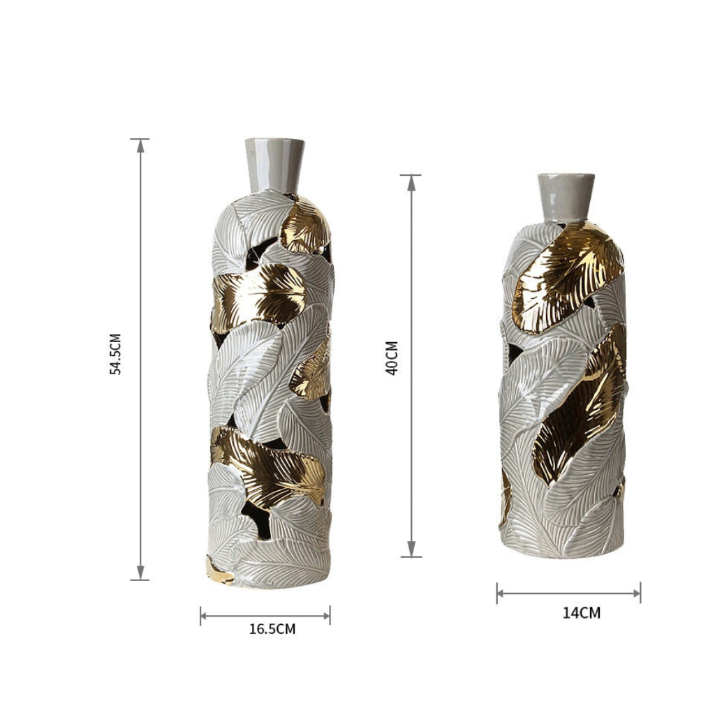 Homio Decor Decorative Accessories Luxury Ceramic Gold Leaf Vase