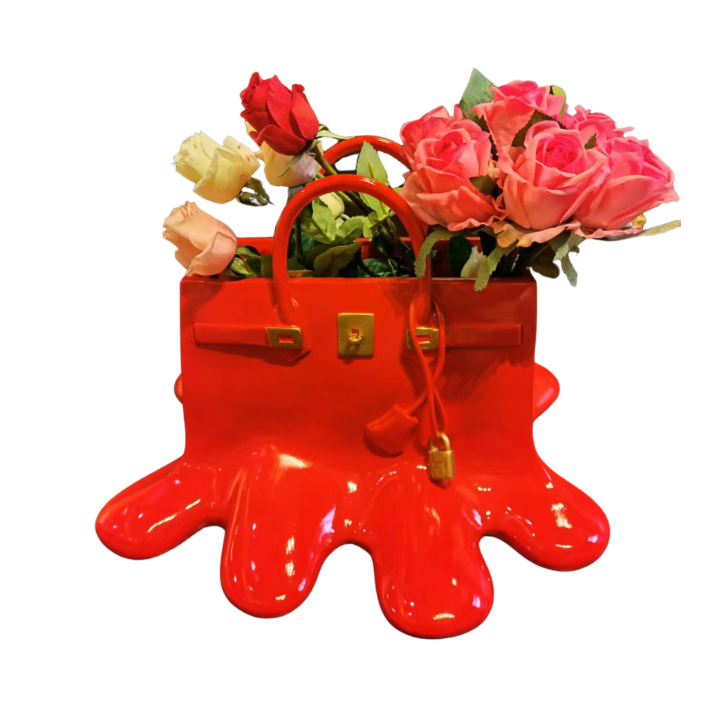 Homio Decor Decorative Accessories Red Resin Flowers Bag Sculpture
