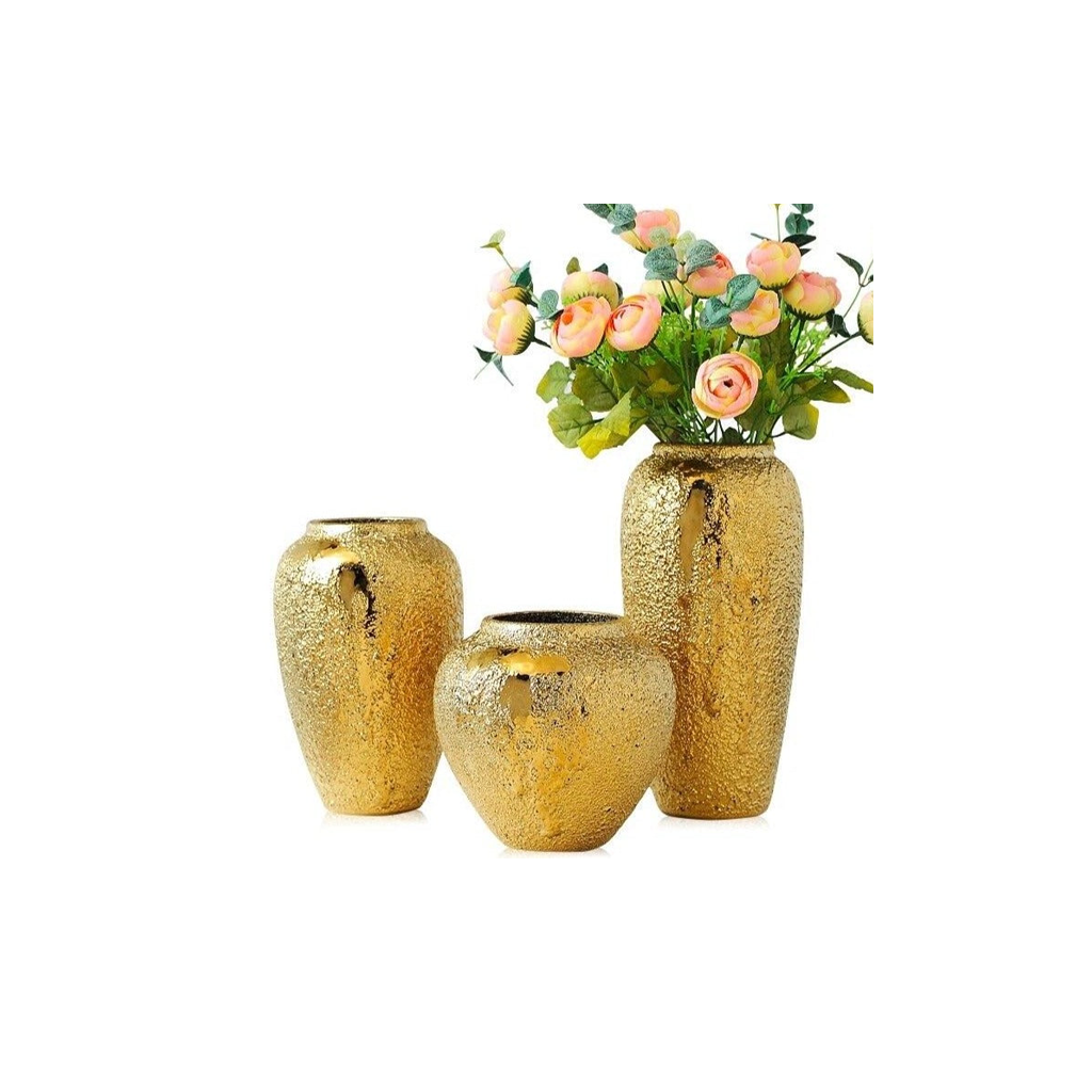 Homio Decor Decorative Accessories Set of 3 Golden Platter Vase
