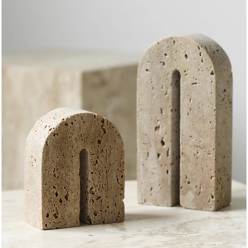 Homio Decor Decorative Accessories Travertine Stone Bookends