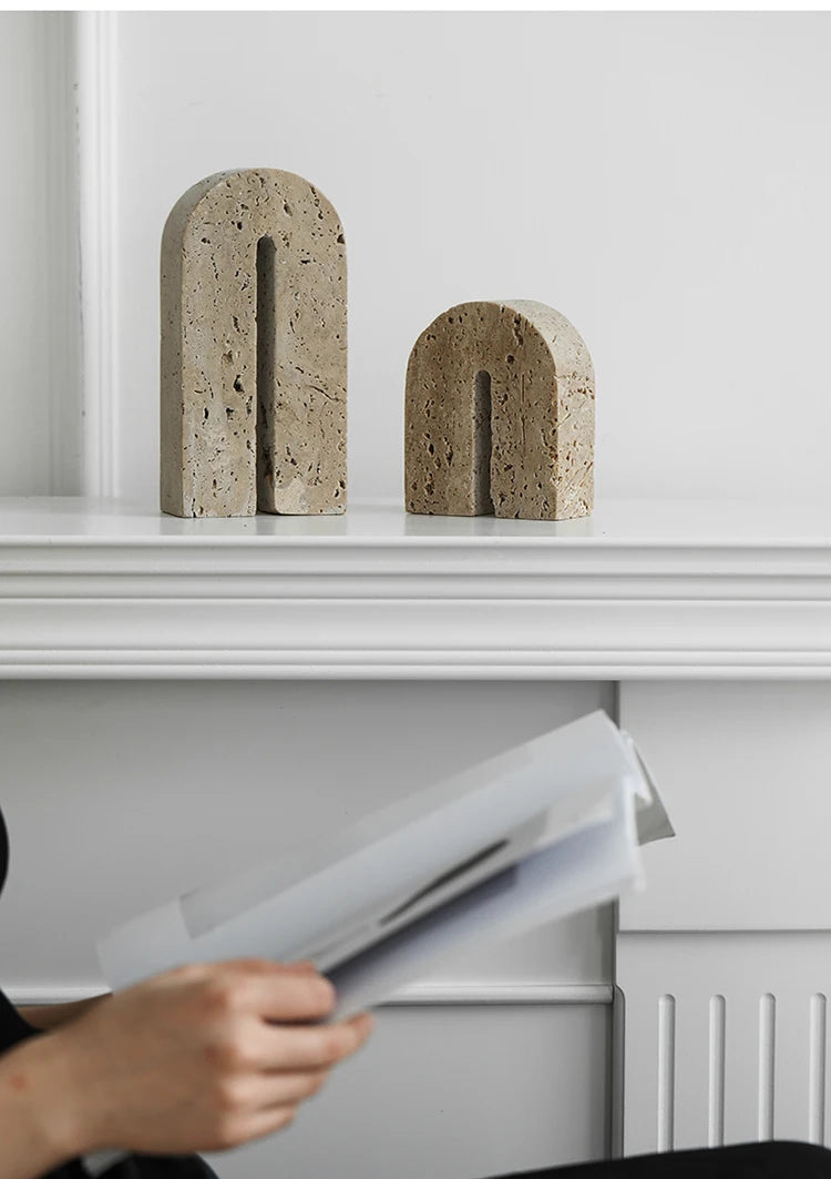 Homio Decor Decorative Accessories Travertine Stone Bookends