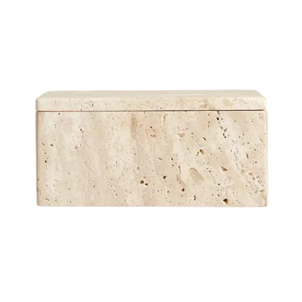 Travertine Storage Box | Hand-Carved Stone Accent – Homio Decor